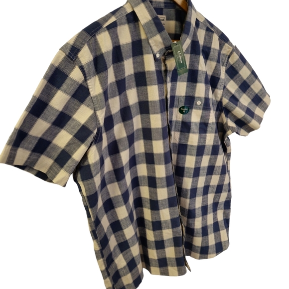 NWT L.L. Bean Men's Vintage Indigo Blue Plaid Short Sleeve  Shirt Size XL - Picture 3 of 15